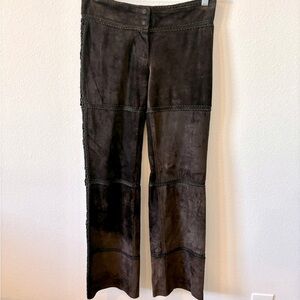 DOLCE & GABANNA Dark Brown Leather Pants with Crocheted Trim
